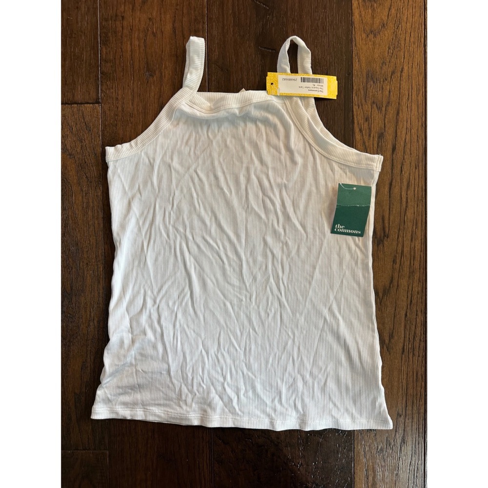 The Commons Square Halter Tank Top White Ribbed Rayon Stretch Womens XL NWT